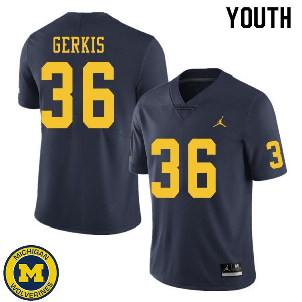 Youth Michigan Wolverines #36 Izaak Gerkis Navy Alumni Jersey